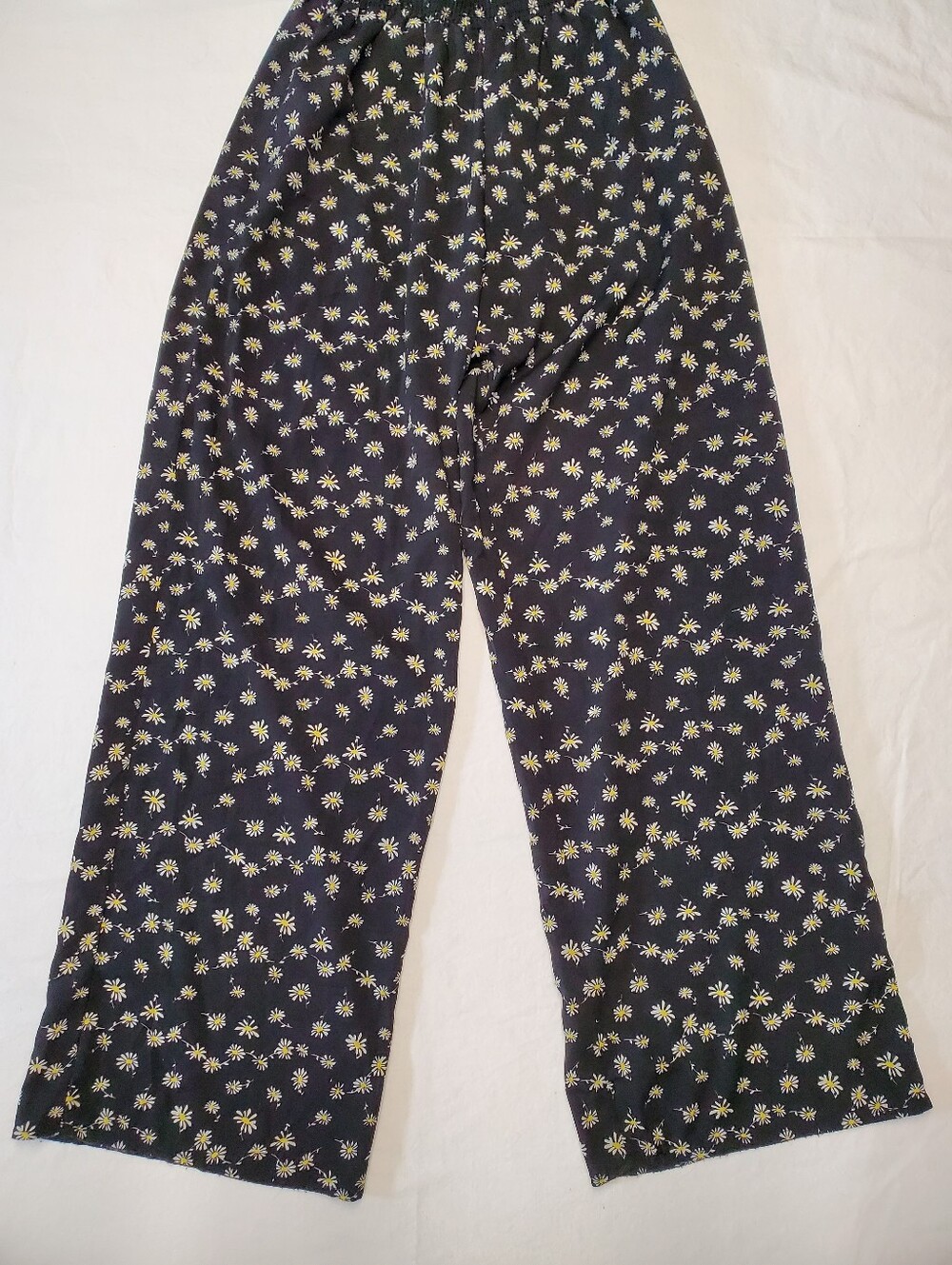 Dina Be Black Daisy Floral Wide Leg Pull On Pants Small Boho Cottagecore